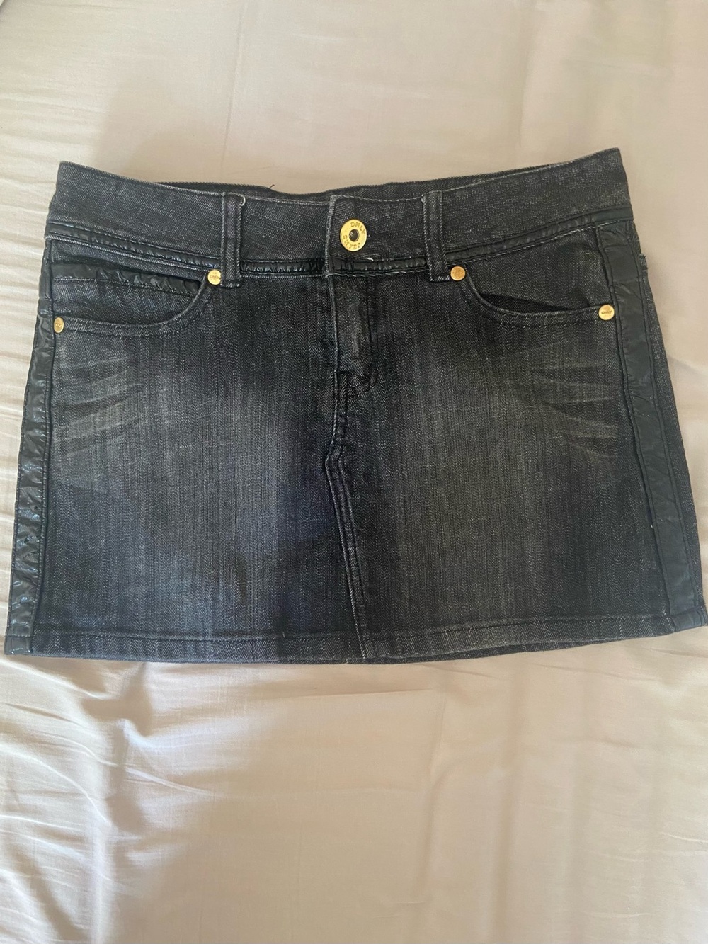 Only Black Washed Denim Mini Skirt with Gold Buttons